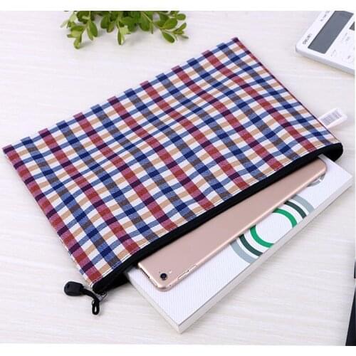 Grid A4 Zipper File Bag Oxford Cloth Financial Conference Bill Storage Portfolio Learning Office Supplies File folder
