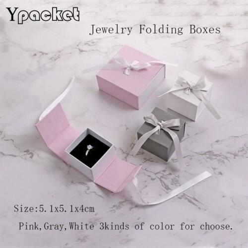 3 Colors Ribbon Square jewelry organizer box Engagement Ring For Earrings Display Gift Box 5.1x51x4cm Jewelry Folding Boxes