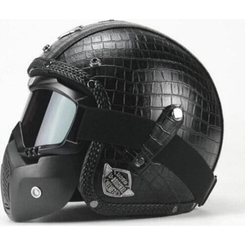 Black Adult Leather Helmets For Motorcycle Retro Half Cruise Helmet Prince Motorcycle German Helmet Vintage Motorcycle Moto