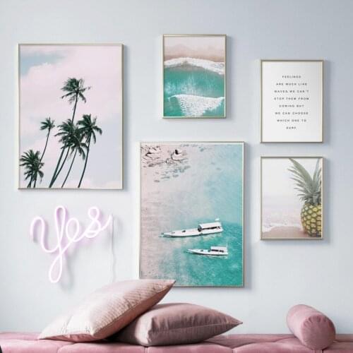 Nordic Beach Landscape Posters And Prints Palm Tree Pineapple Ocean Sky Wall Art Canvas Painting Modular Pictures Room Decor