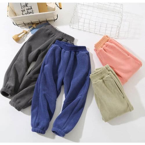 Sports and leisure one-piece velvet pants childrens pants 2020 autumn and winter childrens trousers boys and girls polar fleec