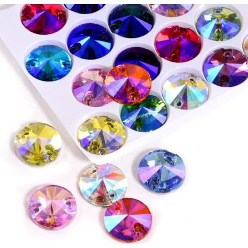 Upriver Best-selling 6 Size Round Satellite Two-hole Sew On Rhinestones Flat Bottom Glass Rhinestone For Clothing Accessories