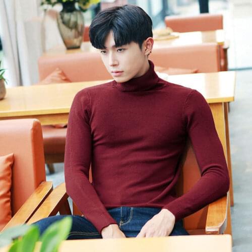 Mens sweater thin bottomed T-shirt loose spring new half high collar Korean handsome sweater top