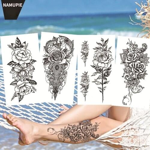 Waterproof Temporary Tattoo Sticker Flash Tattoos Skull Snake Wolf Blue Pink Rose Flowers Body Art Arm Fake Sleeve Tatoo Women