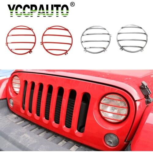 YCCPAUTO Headlights Cover for Jeep Wrangler 2007 Up Car-Styling Decoration Trims Bezel Metal Front Lights Frame Silver Black Red
