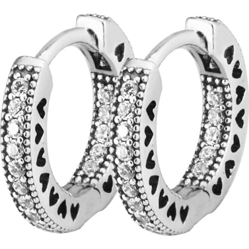 Pave Heart Hoop Earring 925 Sterling Silver Clear CZ Earrings for Women Wedding Jewelry Gifts Argent Brincos 15mm