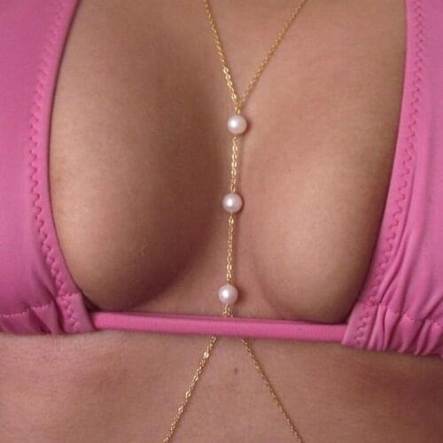 2018 New Arrival Sexy Body Accessory For Women Bikini belly Body Chain imitation pearl Summer Beach swimwear women jewelry