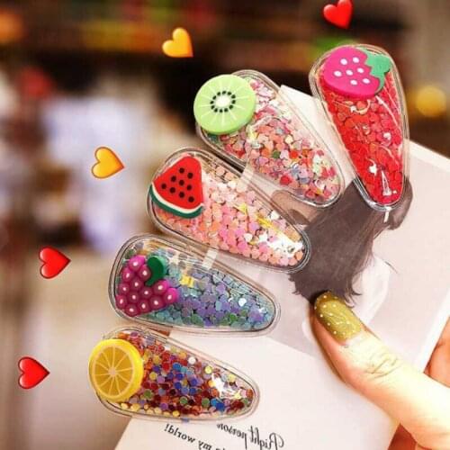 1pc Childrens Hairpin Headwear Color Quicksand Transparent Side Clip Girls Fruit Bangs Cute Fashion Strawberry BB Hairpin