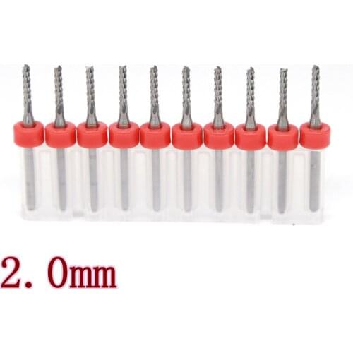 10pcs / lot 2.0mm 2.5mm Tungsten Carbide PCB End Mills Corn Cutting Machine, CNC Woodworking Router Tools, Metal Engraving