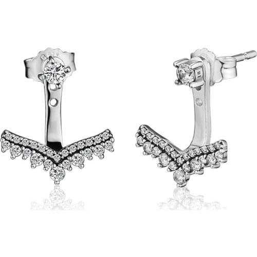 100% S925 Sterling Silver Jewelry Clear CZ Princess Wish Stud Earrings For Women Bague Femme Argent 925 Earring Wholesale