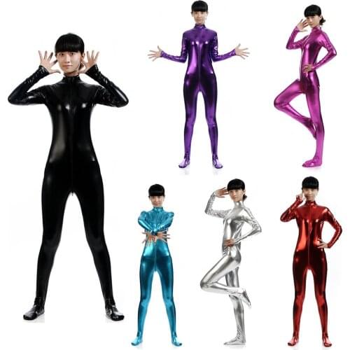2020 free shipping bodysuit metallic Shiny Pink womens Unitard Catsuits Metallic Footed Zipper Zentai Bodysuit can Customize