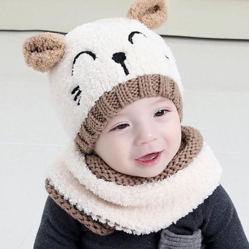2021 Toddler Infant Baby Girls Boys Warm Beanie Hat Winter Hooded Scarf Ear flap Knitted Cap Cute Gift Suit For 1-3T