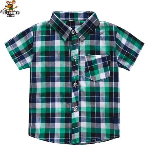 2021 Summer Toddler Teenage Plaid School Boy Clothing Kids Boys Shirts Children Short Clothes Sleeve Age 3-10 Years Tops