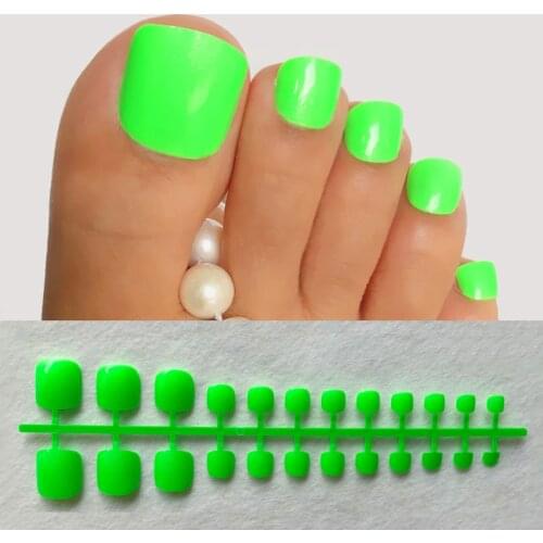 24ct/strip Foot False Toenails and Artificial Fake nails Smooth Surface Acrylic Pearl green Finger nails Pure Color
