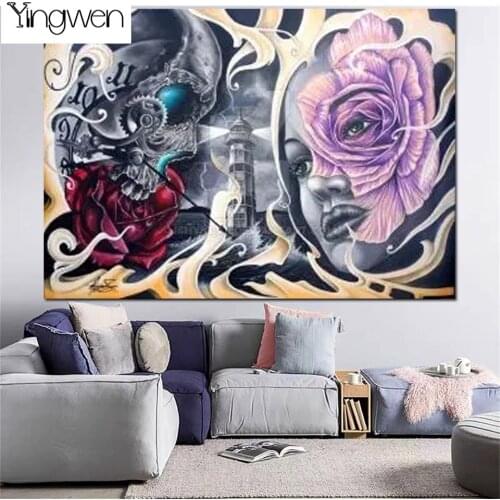 5D DIY Diamond Painting Abstract Skull Flower Woman Full Diamond Embroidery Cross Stitch Kits Mosaic Lighthouse Home Decor Gift
