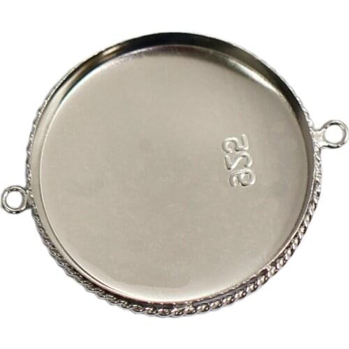 Beadsnice 925 Sterling Silver 25mm Round Jewelry Connector Tray For Custom Pendant Making