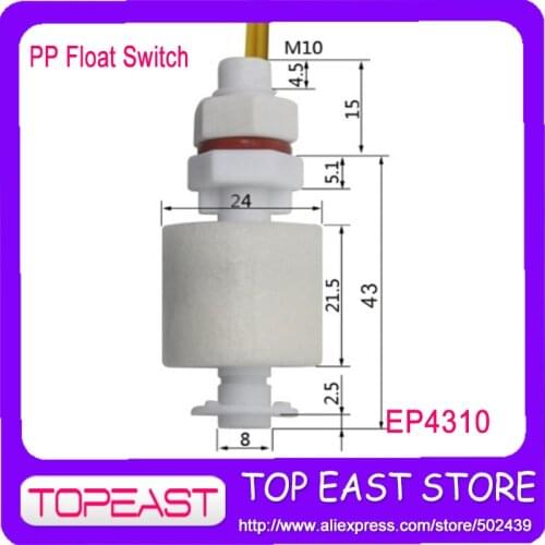 Free shipping 10pcs/lot M10*43MM PP MINI 12v 24v Liquid Water Level Sensor magnetic float switch EP4310