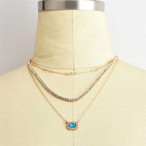 Fashion personality Street Photo Necklace multi layer gold chain crystal pendant necklace jewelry suitable for Party Necklace