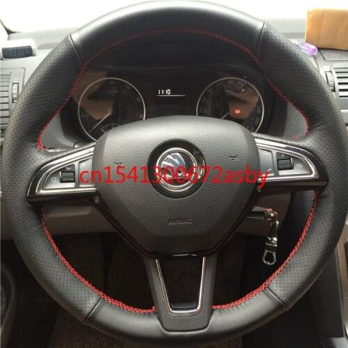 For Skoda New SUPERB yeti Octavia Rapid Spaceback DIY custom black suede leather car interior steering wheel cover