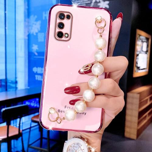 Luxury Pearl Bracelet Case For OPPO A5 A9 A53 2020 A15 A52 A54 A72 A74 A93 A94 F11 F17 Pro Realme 7 7i 8 C15 C17 C21 XT X7 X7Pro