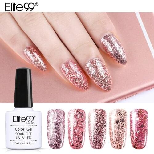 Elite99 10ml Rose Gold UV Gel Nail Polish Glitter Sequins Soak Off UV Gel Varnish Nude Color Nail Gel Polish DIY Nails Lacquer