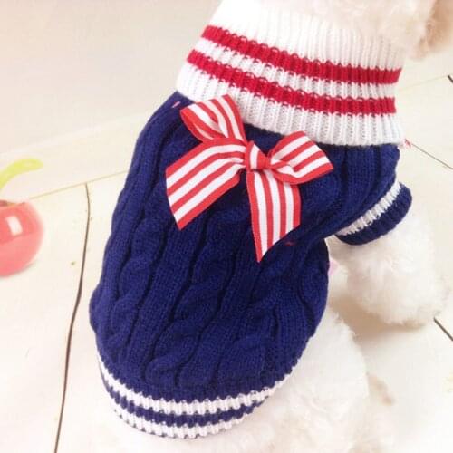 Navy Bow For Small Dogs Warm Winter Clothes French Bulldog Chihuahua Dachshund Jumpers Puppy Pet XXS pug Fleece Sweater clothing