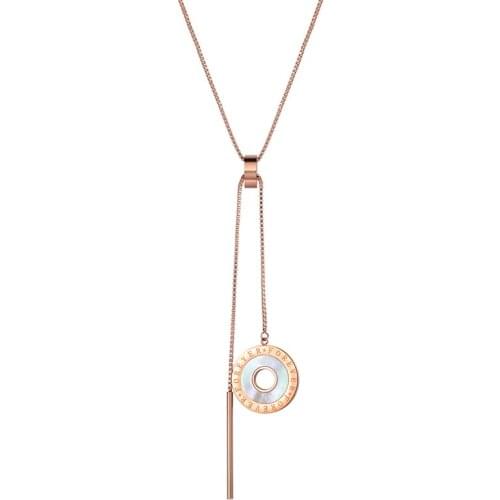 Stainless Steel Necklace Round Disc Shell Pendant Forever Letter Engraving Rose Gold Pendant Sweater Chain N18250