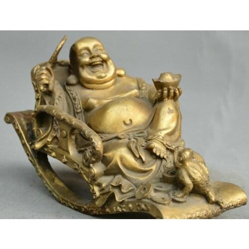 Chinese fengshui old bronze Maitreya Buddha leisurely Buddha deck chair statue