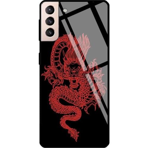Red Dragon Kanji Chinese Tattoo Tempered Glass Cover For Samsung Galaxy S21 Ultra S20 FE S8 S9 S10 Plus Note 10 20 Case