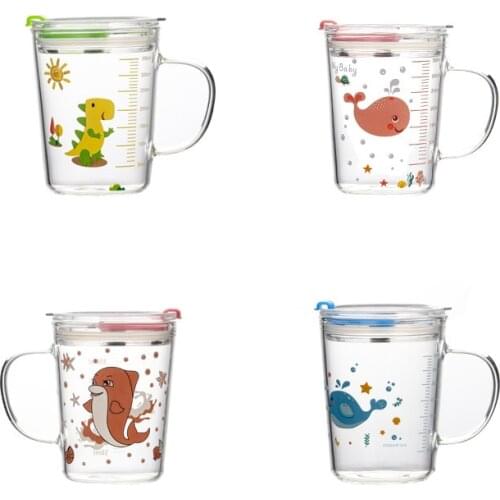 Cute cartoon milk cup dinosaur whale straw glass child breakfast cup multipurpose sippy mug With lid and straw 350ml