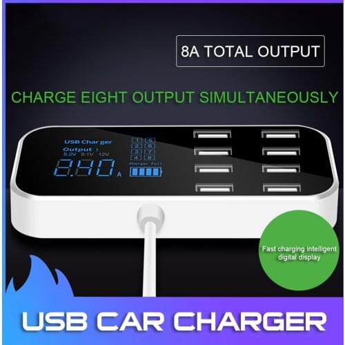 Multiport USB Charger Car 8-Port Car Lighter Charging Station Hub With LCD Display With LED Display For IPhone Android Samsung