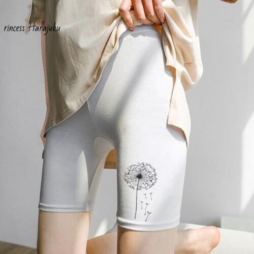 Middle Waist Fashion Shorts Women Sexy Biker Shorts Fitness Korean Casual Pink Cute Dandelion Printed Athleisure Cycling Shorts