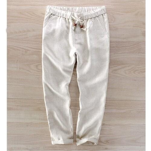 Men 2020 Spring Fashion Men Cotton Linen Pants White blue Thin Ankle-Length Pants Loose Male Simple Trousers