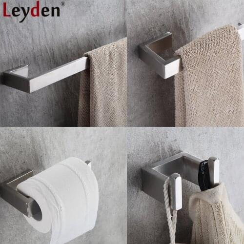 Leyden 304 Stainless Steel 4pcs Bathroom Accessories Set Single Towel Bar Robe Hook Toilet Paper Holder Bath Hardware Sets