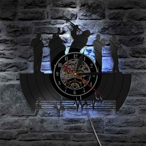 Calssic Jazz Wall Art Saxophone Jazz Music Band Wall Clock Classical Jazz Music Vinyl Record Clock For Bar Pub Club Decor Gift