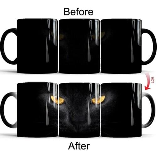 New Personality Black Cat Coffee Magic Mug Hot Cold Color Changing Mug 350mL Ceramic Mugs Cup Gift Mug for Your Friends DropShip