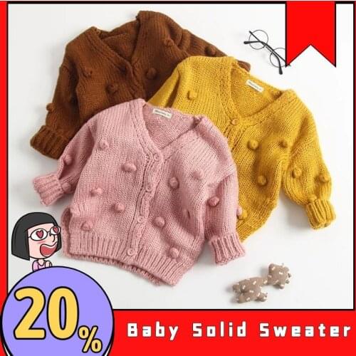 Autumn Winter Baby Clothing Baby Girls Knitted Cardigan Coat Sweater Top Handmade Bubble Ball Solid Children Clothing 6M-3T