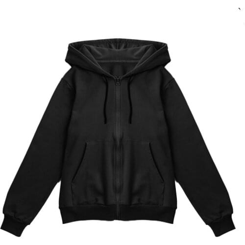 2020 Autumn Fashion Women' Hooded jacket Solid Color Harajuku Zip-Up Drawstring Pocket Loose Casual Female Hoodie Coat