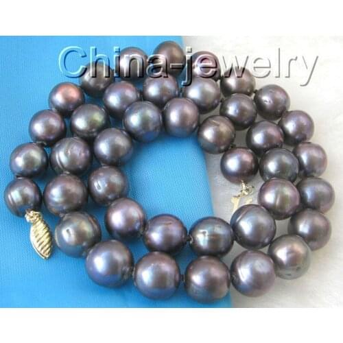 17"10mm natural black round freshwater pearl necklace ->free shipping clasp