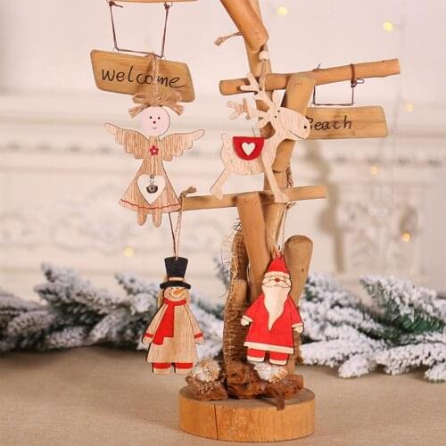 New Year Christmas Wood Decorations For Home Christmas Tree Old Man Angel Snowman Santa Elk Wooden Hanging Pendants