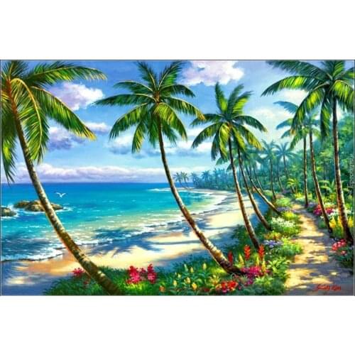 Counted Cross Stitch Kits Needlework Embroidery - Crafts 14 ct Aida DMC Color DIY Arts Handmade Home Decor - Coconut Grove Beach