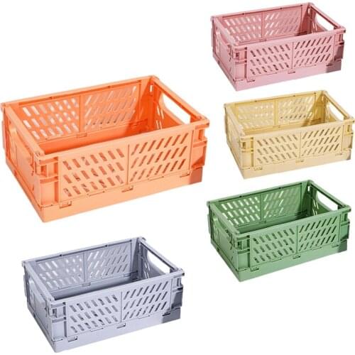Collapsible Crate Plastic Folding Storage Box Basket Utility Cosmetic Container