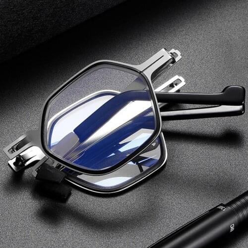 LS JOHN Hexagon Folding Reading Glasses Men Women Top Quality Anti Blue Ray Foldable Presbyopic Eyeglassses +1.0 to +4.0