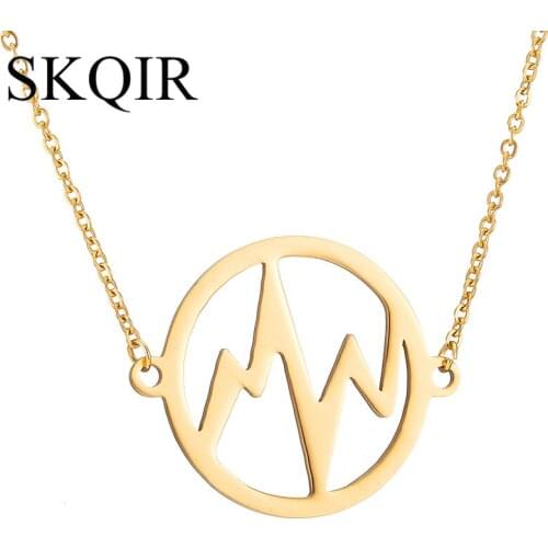 SKQIR Simple Round Heartbeat Pendant Necklace for Women Men Stainless Steel Chain 3 Colors Necklace Medical Jewelry for Nurse