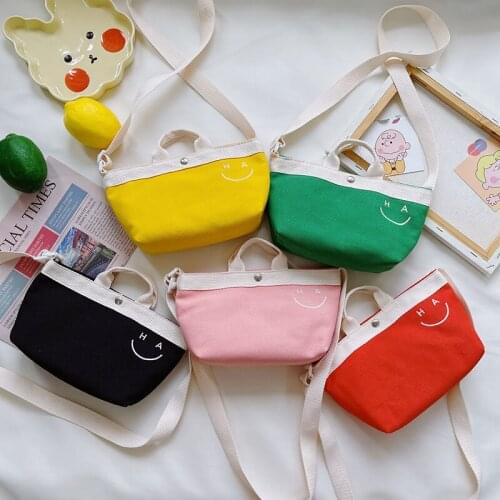 Fashion Canvas Childrens Small Shoulder Bags Lovely Smile Baby Girls Mini Messenger Bag Cute Kids Clutch Purse Handbags Pouch