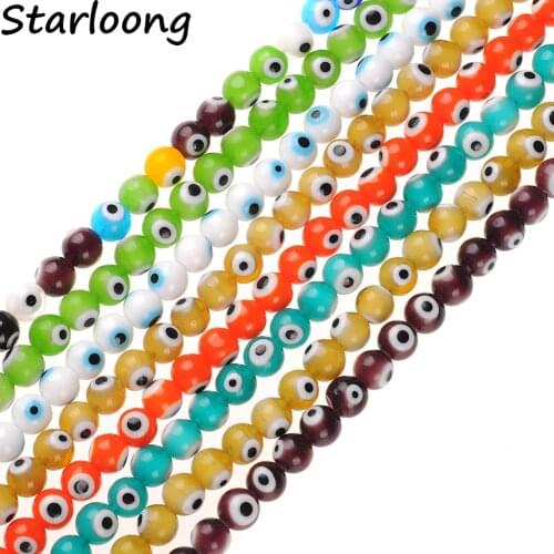 Turkish Hamsa Multicolors Mixed Round Shape Evil Eye Beads Lampwork Glazed Glass Beads for Bracelet Necklace DIY Jewelry Making