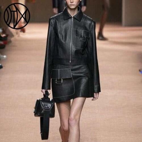 Natural Leather Women Coat Lambskin Leather Bomber Biker Jacket Long Sleeves 100% Sheepskin Leather Coat H730