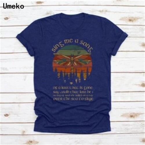 Umeko Fashion 2020 Dragonfly Print T Shirt for Women Round Neck Short Sleeve Tees Tops Summer Burgundy Casual Tshirt Plus Size