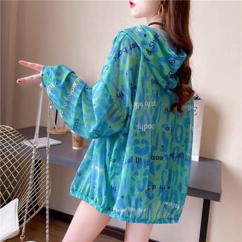 Womens Hoodies Fashion Printing Long Sleeves Zipper Loose Casual Sun-protective Thin Coat Wholesale 2022 New Female Clothes