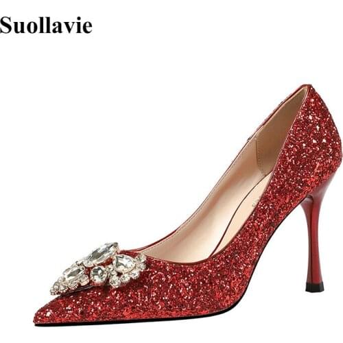 2020 Spring Women Shoes rhinestone salsa BlingBling Woman High Heels Pumps Ladies Office Shoes Pointed Toe Wedding Shoes
